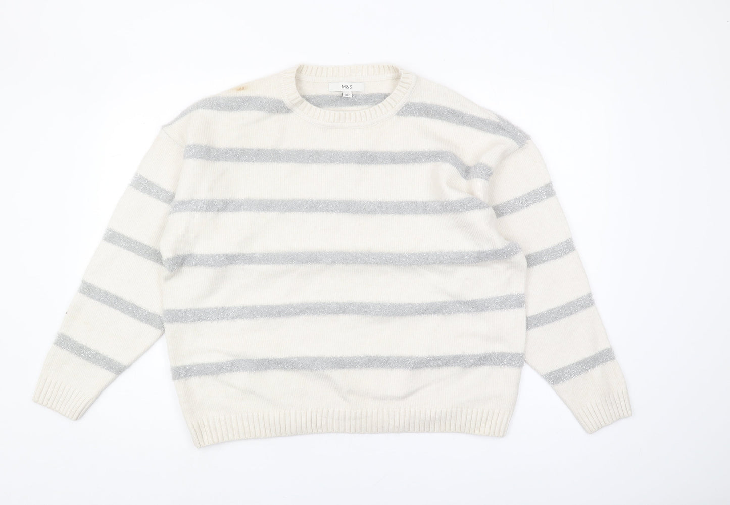 Marks and Spencer Women's Ivory Striped Pullover Jumper L