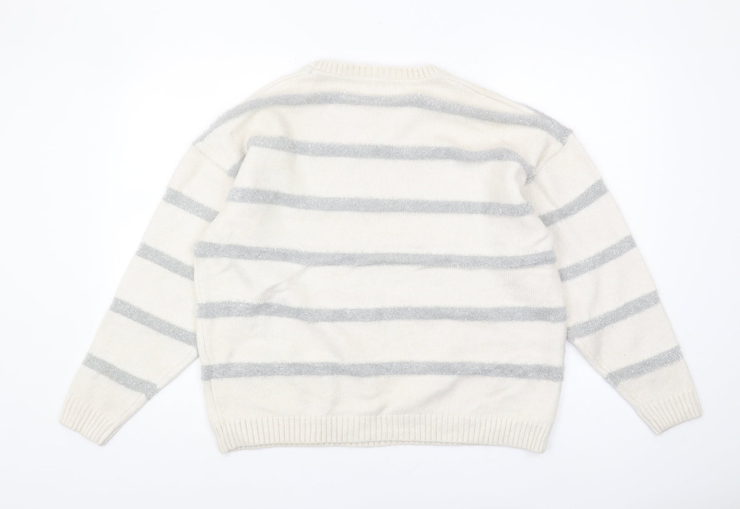Marks and Spencer Women's Ivory Striped Pullover Jumper L
