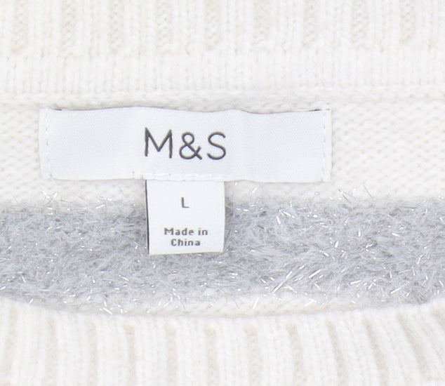 Marks and Spencer Women's Ivory Striped Pullover Jumper L