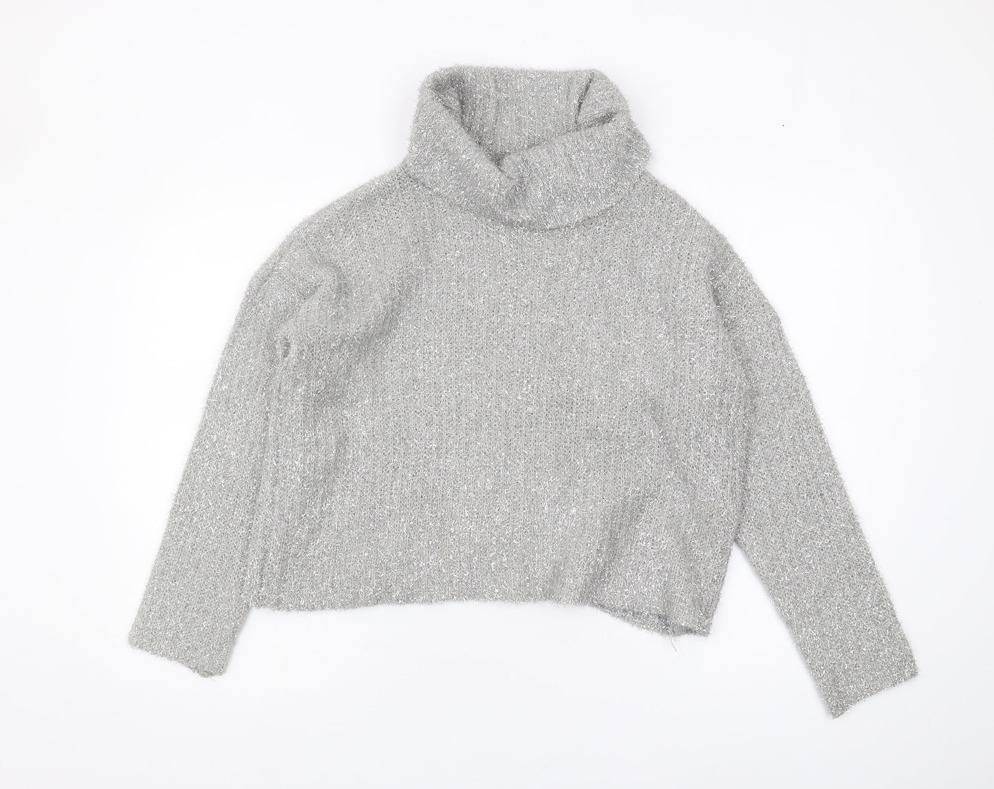 Lipsy Women's Silver Roll Neck Jumper Size 8