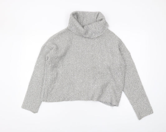 Lipsy Women's Silver Roll Neck Jumper Size 8