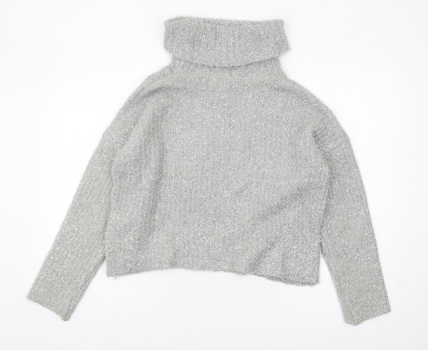 Lipsy Women's Silver Roll Neck Jumper Size 8