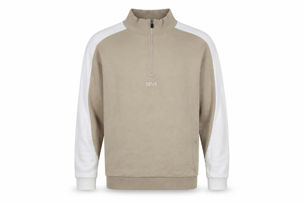 boohooMAN Beige Sweatshirt, Men's L, Logo Zip Design