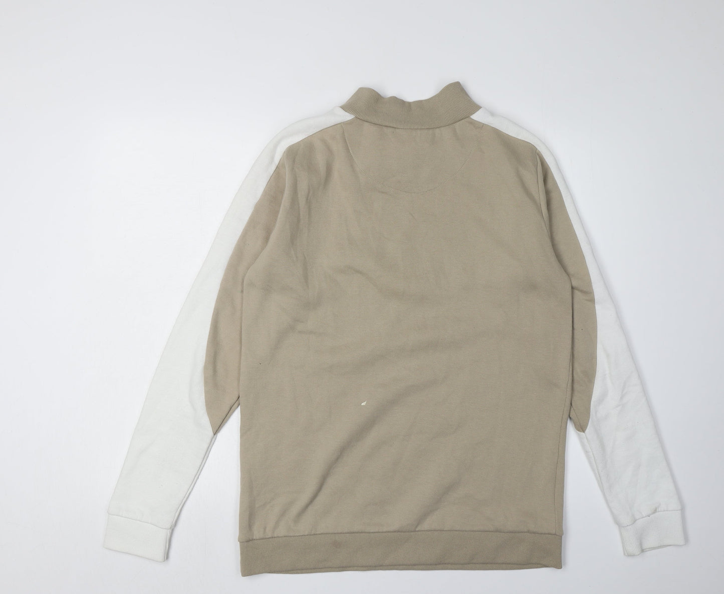 BoohooMAN Beige Sweatshirt, Men's L, Logo Zip Design
