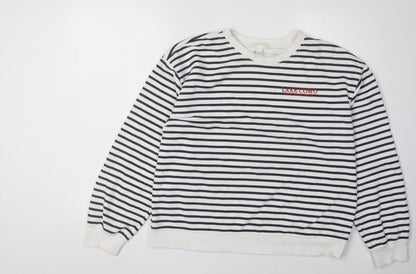 H&M Women's White Striped Sweatshirt M