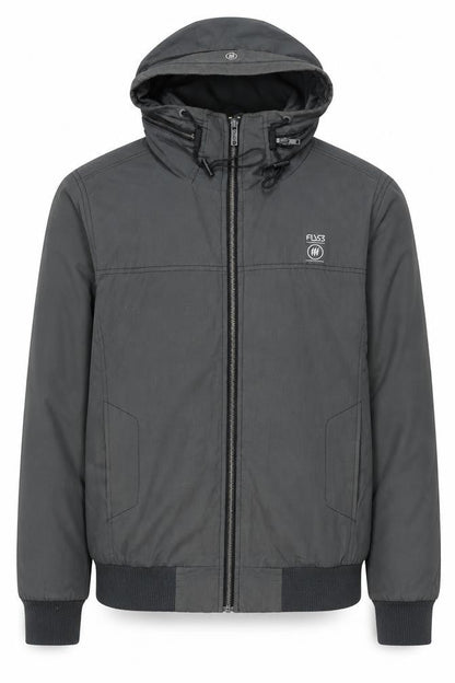 FLY53 Men's Grey Bomber Jacket S Hooded Full Zip