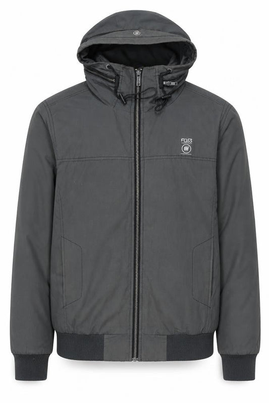 FLY53 Men's Grey Bomber Jacket S Hooded Full Zip