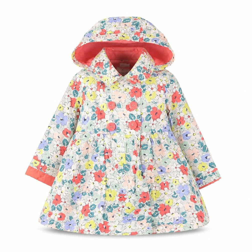 John Lewis Girls Floral Hooded Coat Multicoloured 2 Years