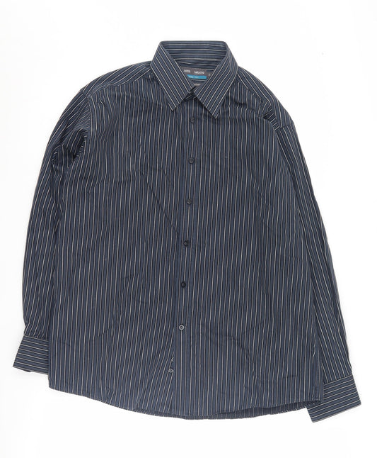 Marks and Spencer Men's Blue Striped Shirt, Size 16, Regular Fit