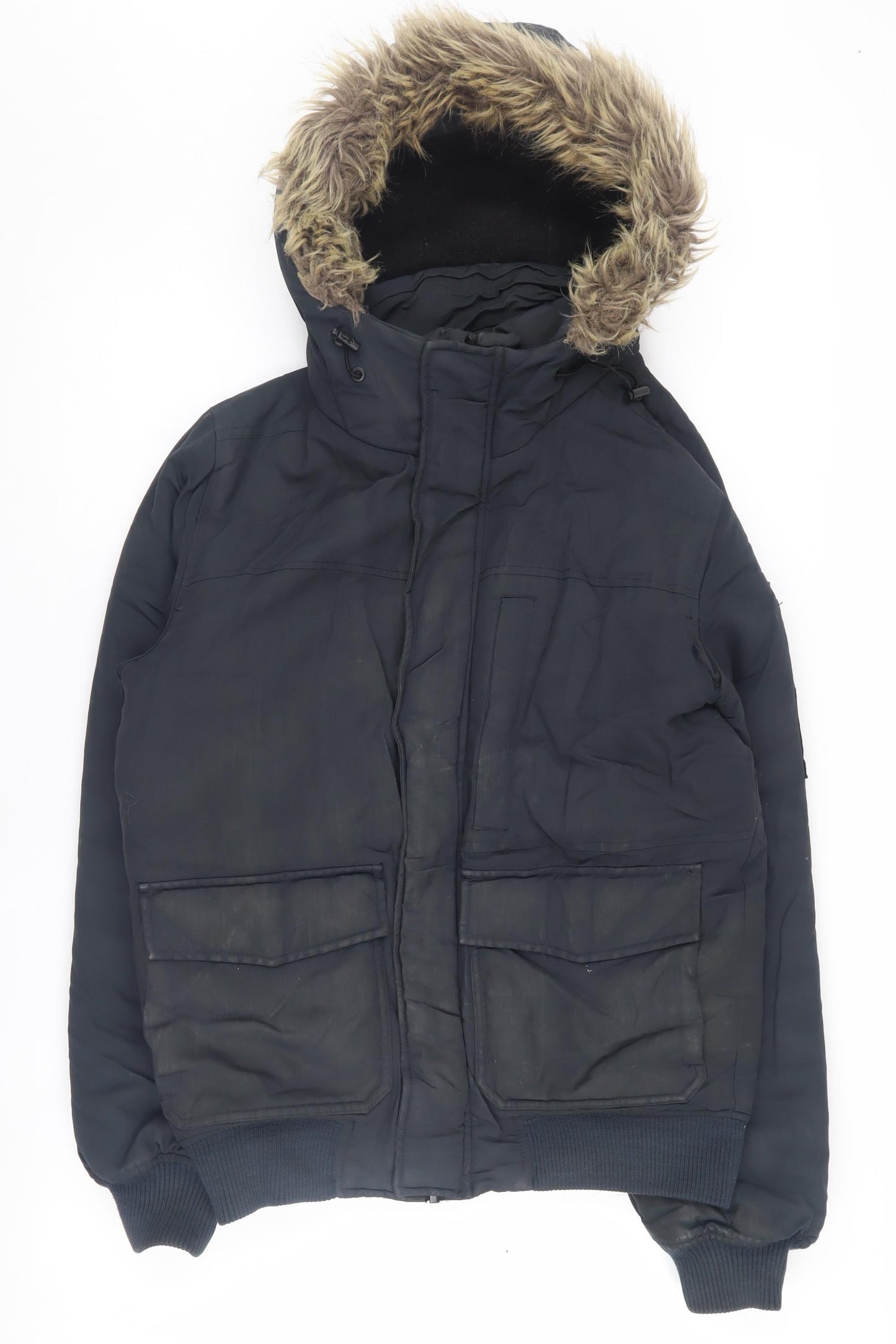 Burton Menswear Men's Black Parka Jacket - Small, Hooded, Casual