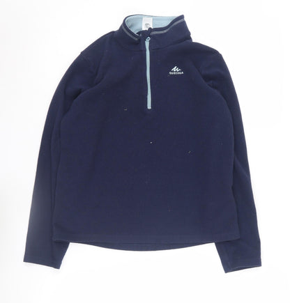 Additional front view of Quechua boys’ fleece sweatshirt blue 12-13 years 1/4 zip