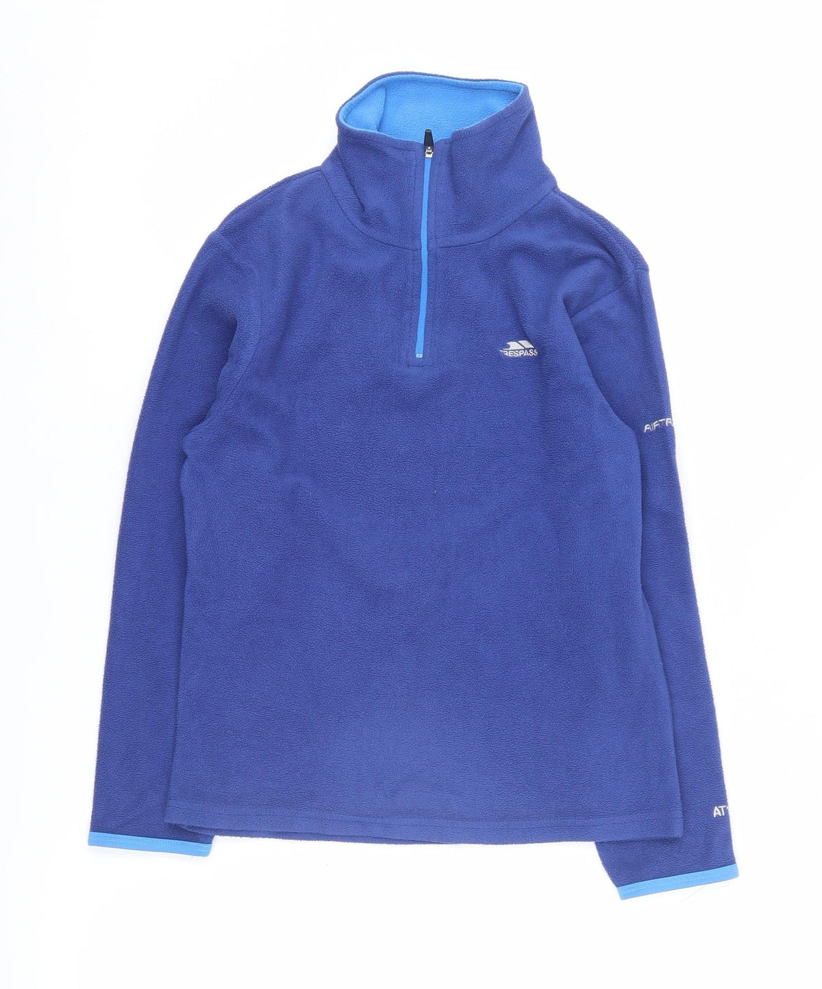 Additional front view of Trespass boys’ blue fleece 1/4 zip sweatshirt, 9-10 years