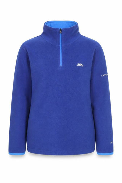 Front view of Trespass boys’ blue fleece 1/4 zip sweatshirt, 9-10 years