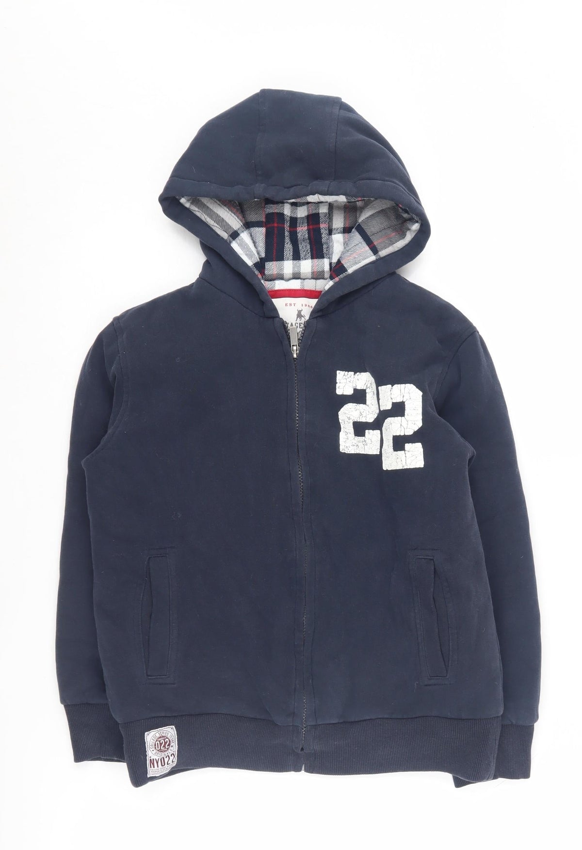 Additional front view of Vintage Rebel boys’ blue full zip hoodie 11-12 years