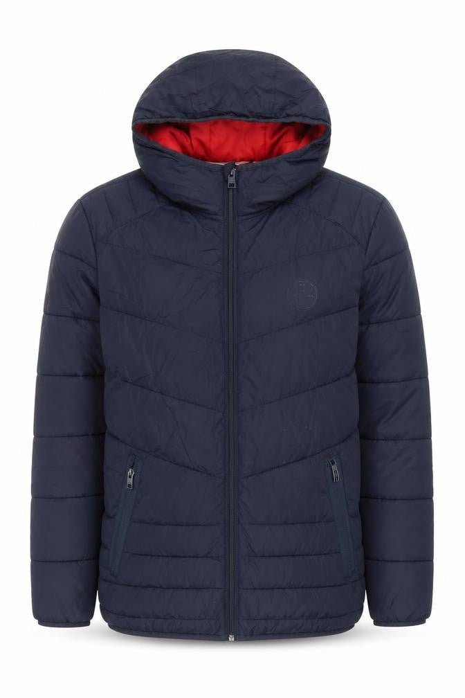 Jack & Jones Men's Blue Puffer Jacket S - Hooded, Zipped Pockets