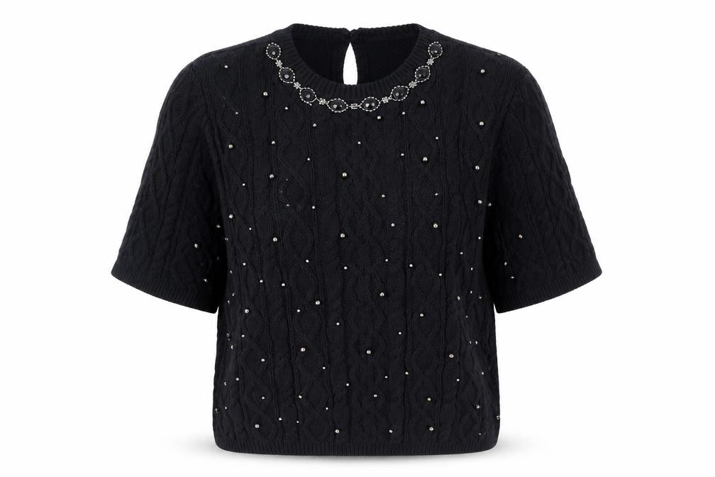Marks & Spencer Women's Black Beaded Cable-Knit Jumper M