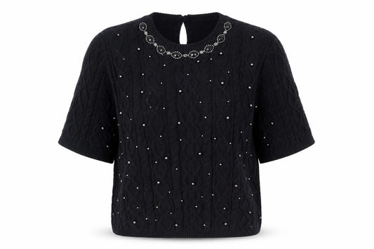 Marks & Spencer Women's Black Beaded Cable-Knit Jumper M