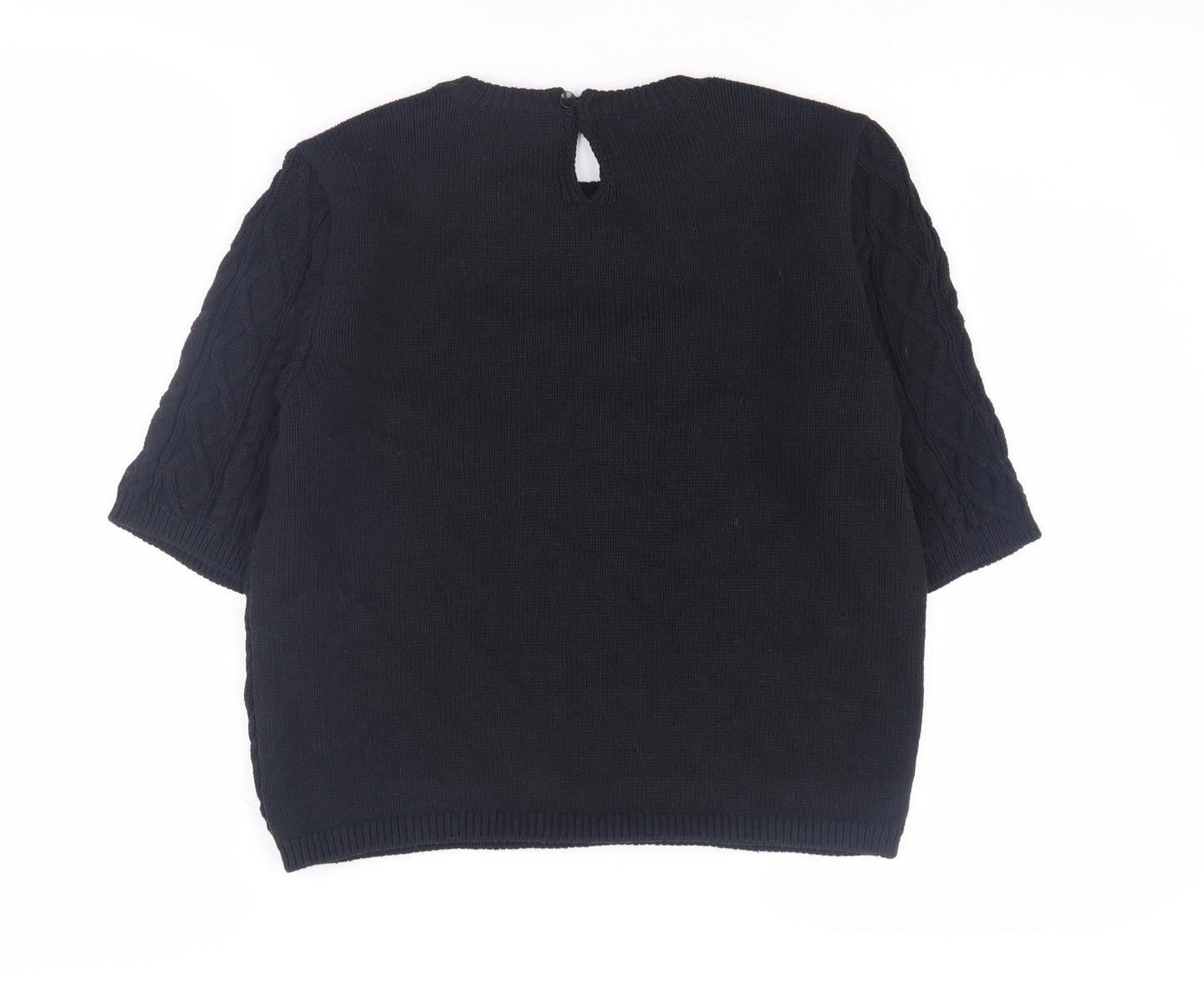 Marks and Spencer Women's Black Beaded Cable-Knit Jumper M