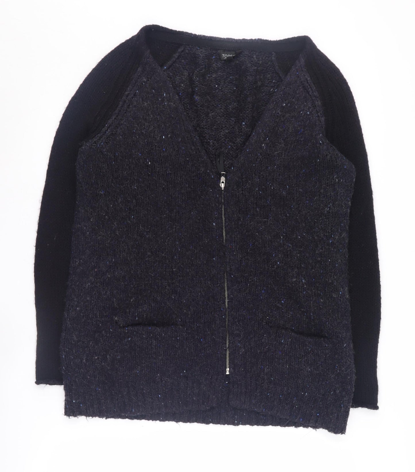 Topshop Women's Black Full Zip Jumper, Size 8, Casual