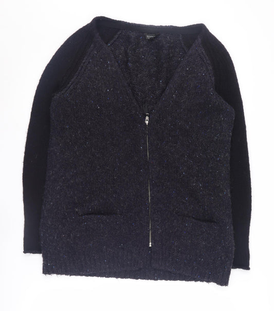 Topshop Women's Black Full Zip Jumper, Size 8, Casual