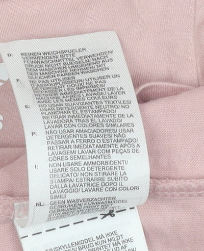 Brand and care label for Adidas girls’ pink t-shirt, 2-3 years, casual and comfy