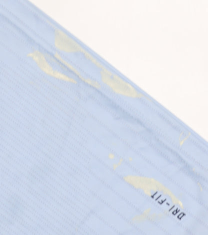 Brand and care label for Nike boys’ blue football jersey 14 years