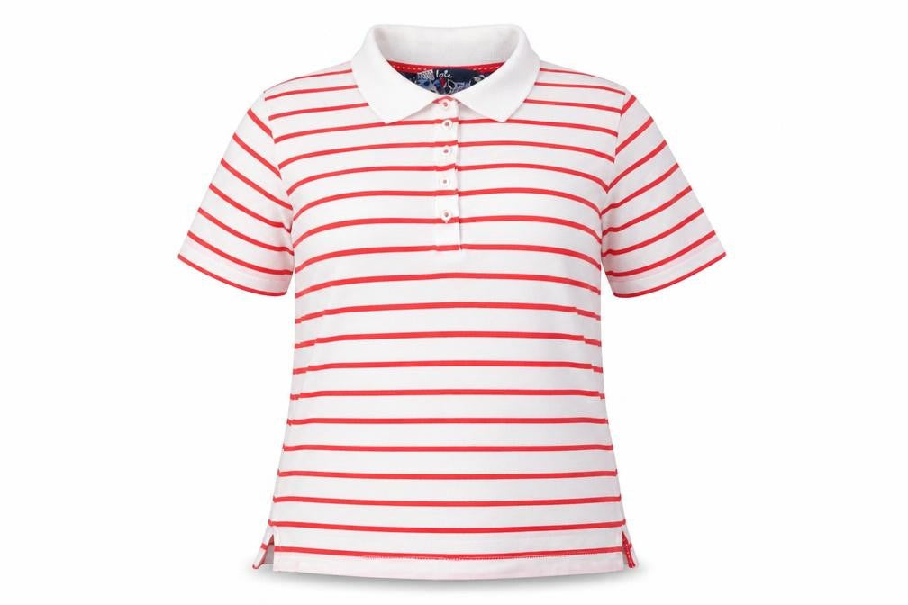 Isle Women's Red Beige Striped Polo M Collared Shirt