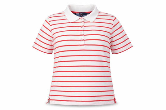 Isle Women's Red Beige Striped Polo M Collared Shirt