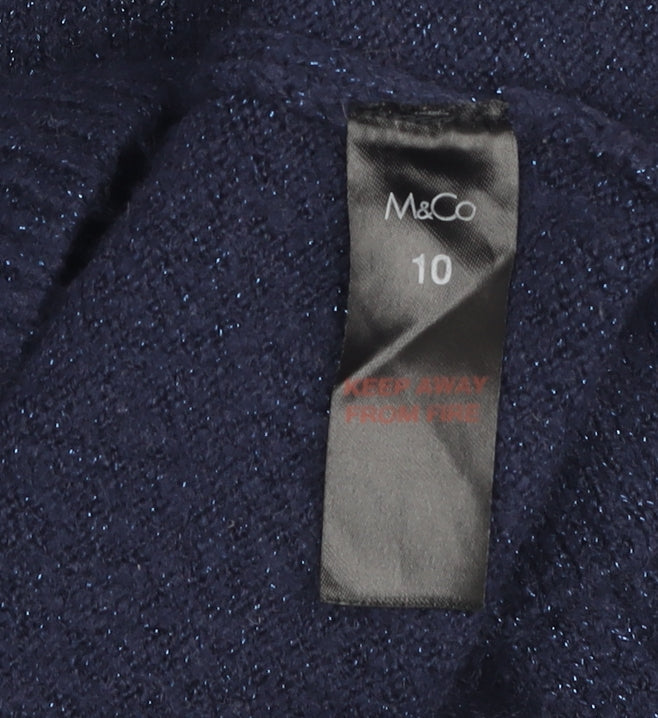 M&Co Women's Blue Roll Neck Jumper Size 10