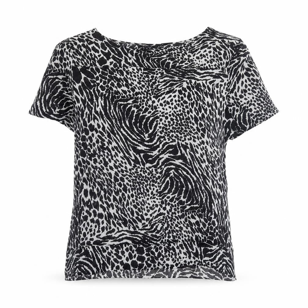 Next Women's Black Animal Print Short Sleeve Top