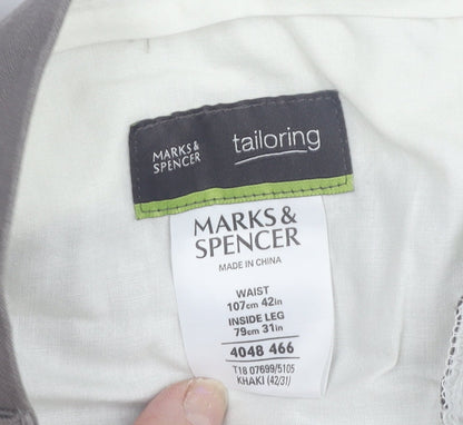 Marks & Spencer Men's Khaki Flat Front Trousers