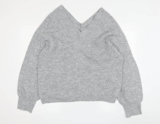 Marks and Spencer Women's Grey V-Neck Jumper Size 16