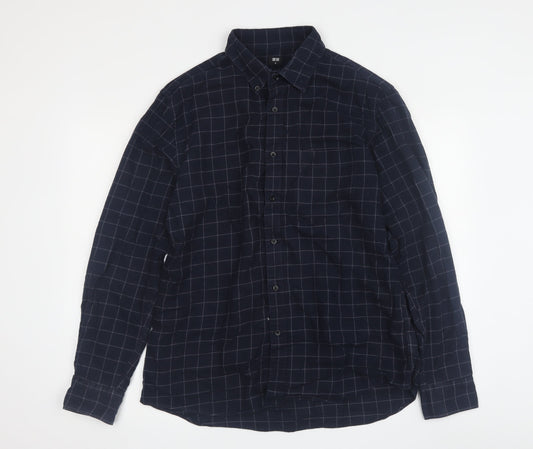 UNIQLO Men's Blue Checked Button-Up Shirt M