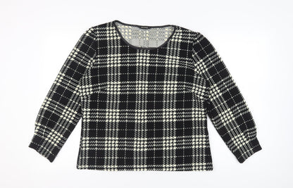 Additional front view of Alexara Women's Black Check Blouse, size 16, Long Sleeve