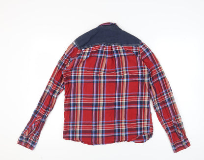 Back view of Lee Cooper Men's Red Plaid Long Sleeve Button-Up Shirt