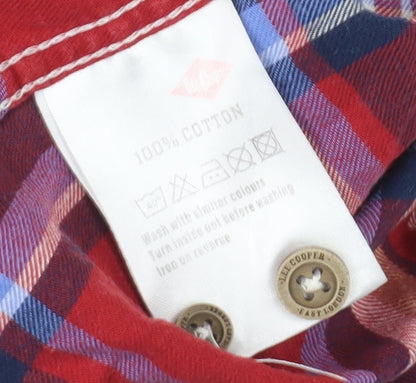 Brand and care label for Lee Cooper Men's Red Plaid Long Sleeve Button-Up Shirt