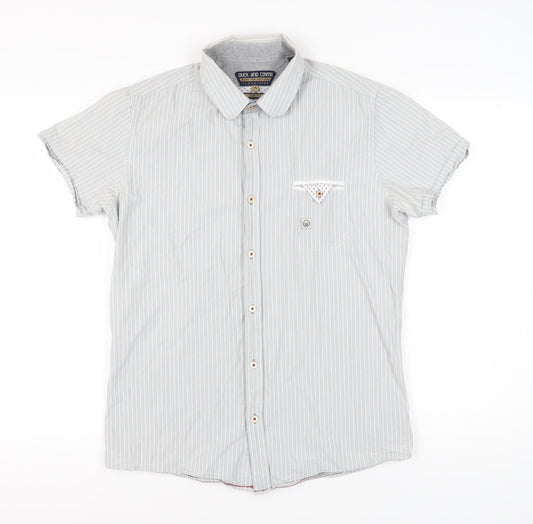 Duck and Cover Men's Grey Striped Slim Fit Shirt M