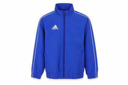 Front view of Adidas boys’ blue track jacket 5-6 years full zip