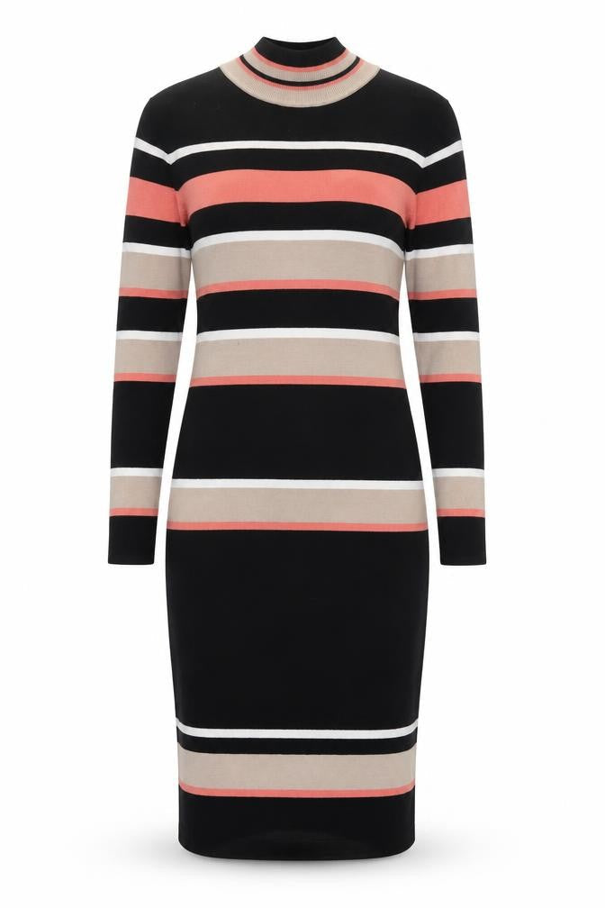Roman Women's Striped Bodycon Dress, Size 12, Black Beige
