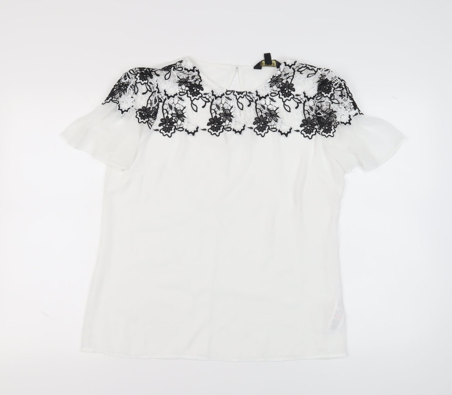 Lipsy Women's White Lace Accent Blouse Size 16