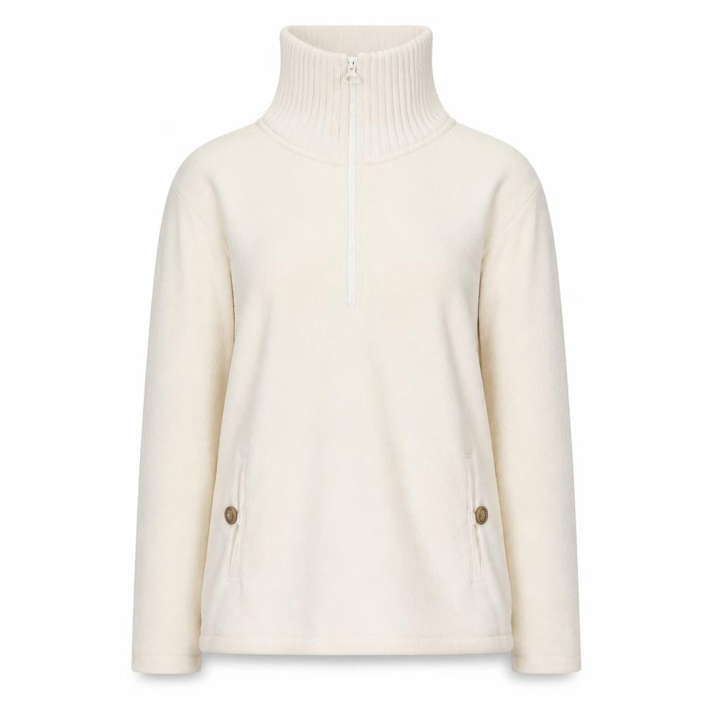 Lands' End Women's White High Neck Sweater, S, 1/2 Zip