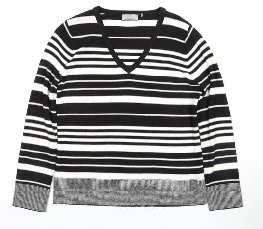Per Una Women's Black Striped V-Neck Jumper Size 12