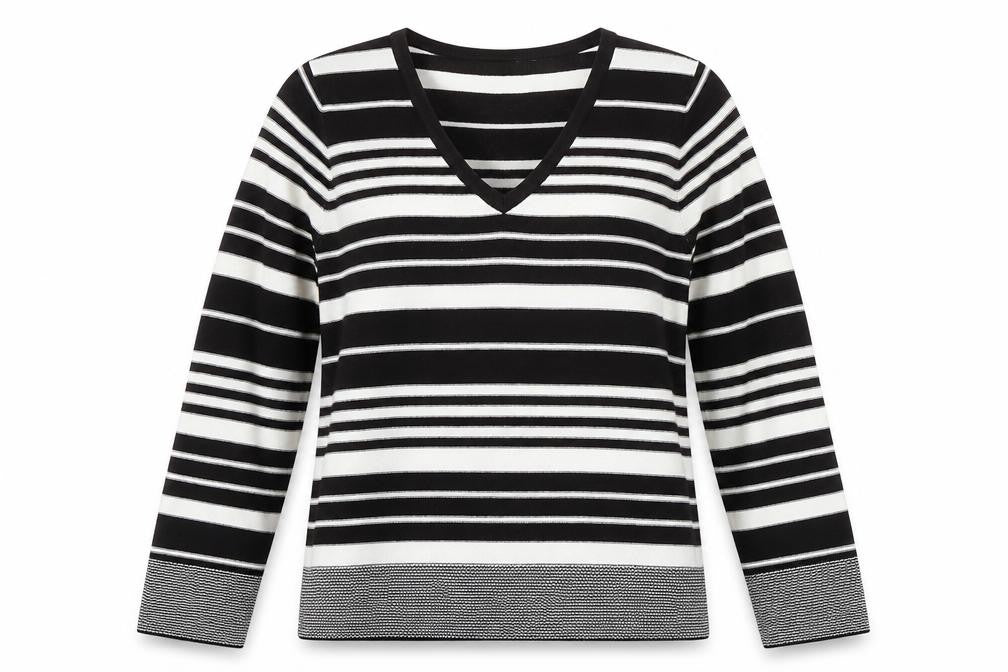Per Una Women's Black Striped V-Neck Jumper Size 12