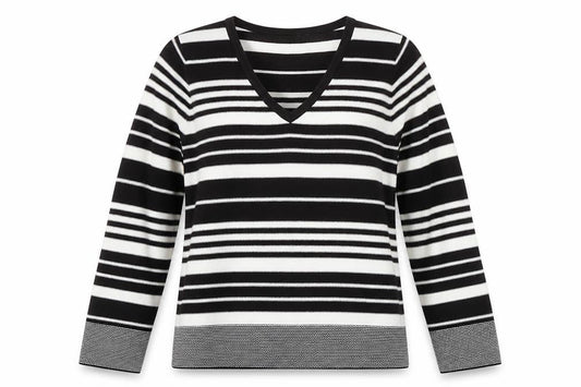 Per Una Women's Black Striped V-Neck Jumper Size 12