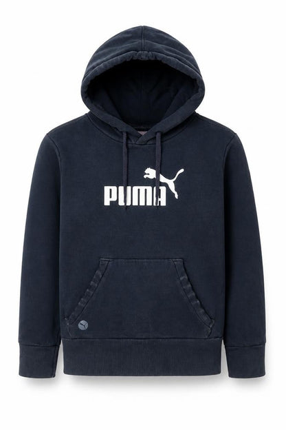 Front view of Puma boys’ black hoodie pullover uk 10