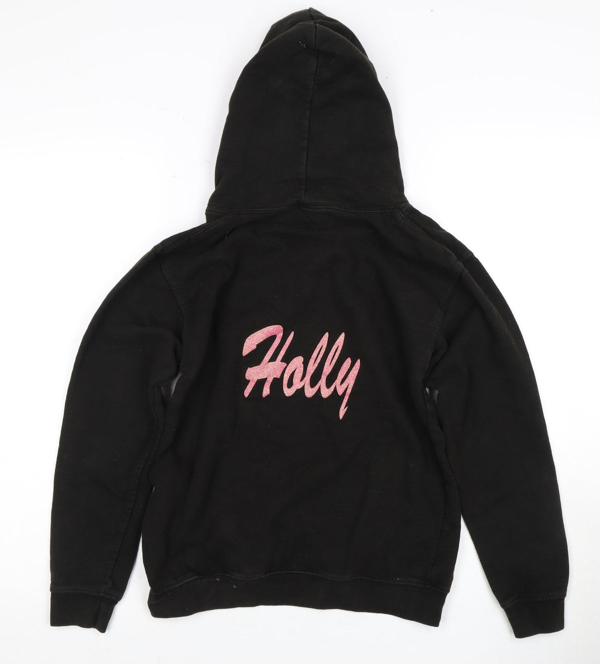 Back view of Fruit of the Loom girls’ black little mix hoodie 12 years pullover