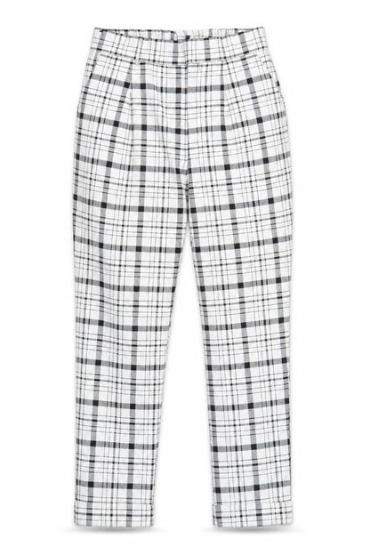 Stradivarius Women's White Plaid Skinny Trousers S