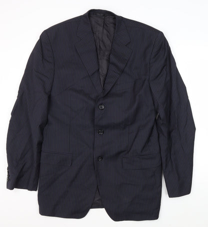 Additional front view of Jaeger Men's Blue Striped Suit Jacket 42L
