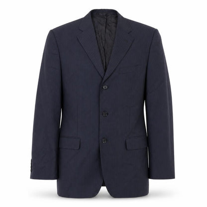 Front view of Jaeger Men's Blue Striped Suit Jacket 42L