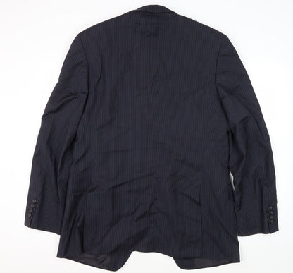 Back view of Jaeger Men's Blue Striped Suit Jacket 42L
